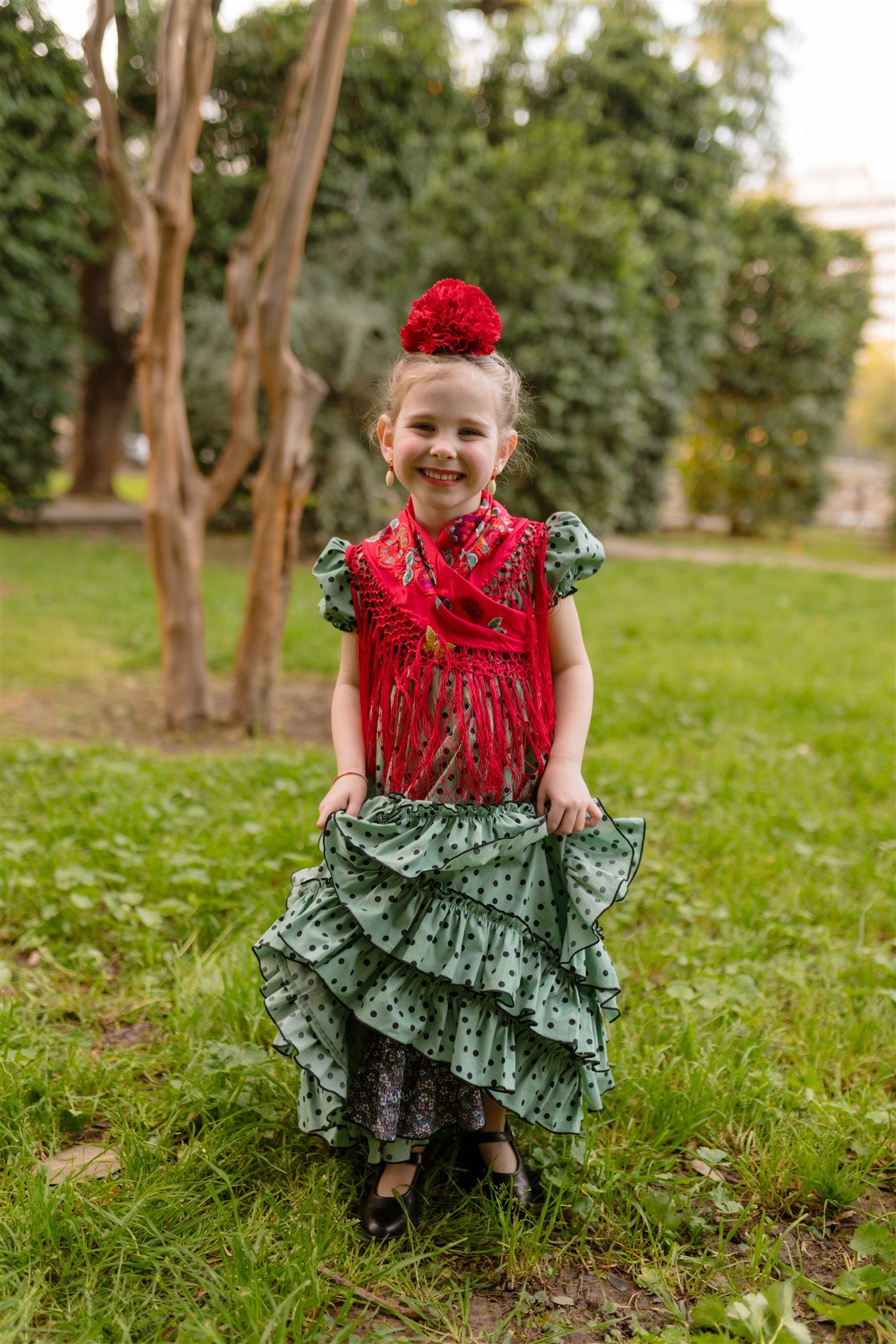 TRAJE DE FLAMENCA ROCIO (VERDE JABONOSO/NEGRO)