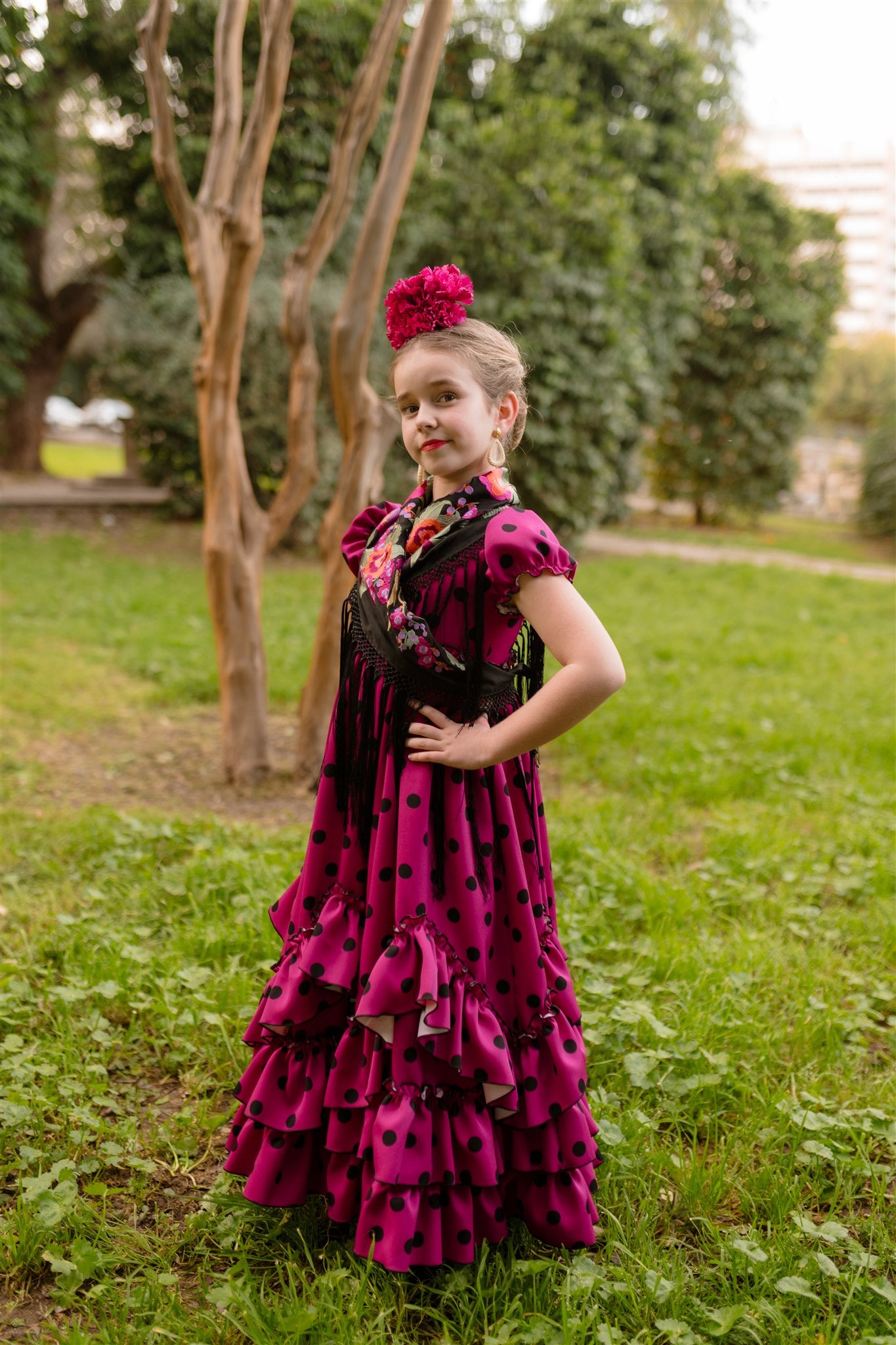 TRAJE DE FLAMENCA MARUJITA (BUGAMVILLA/NEGRO)