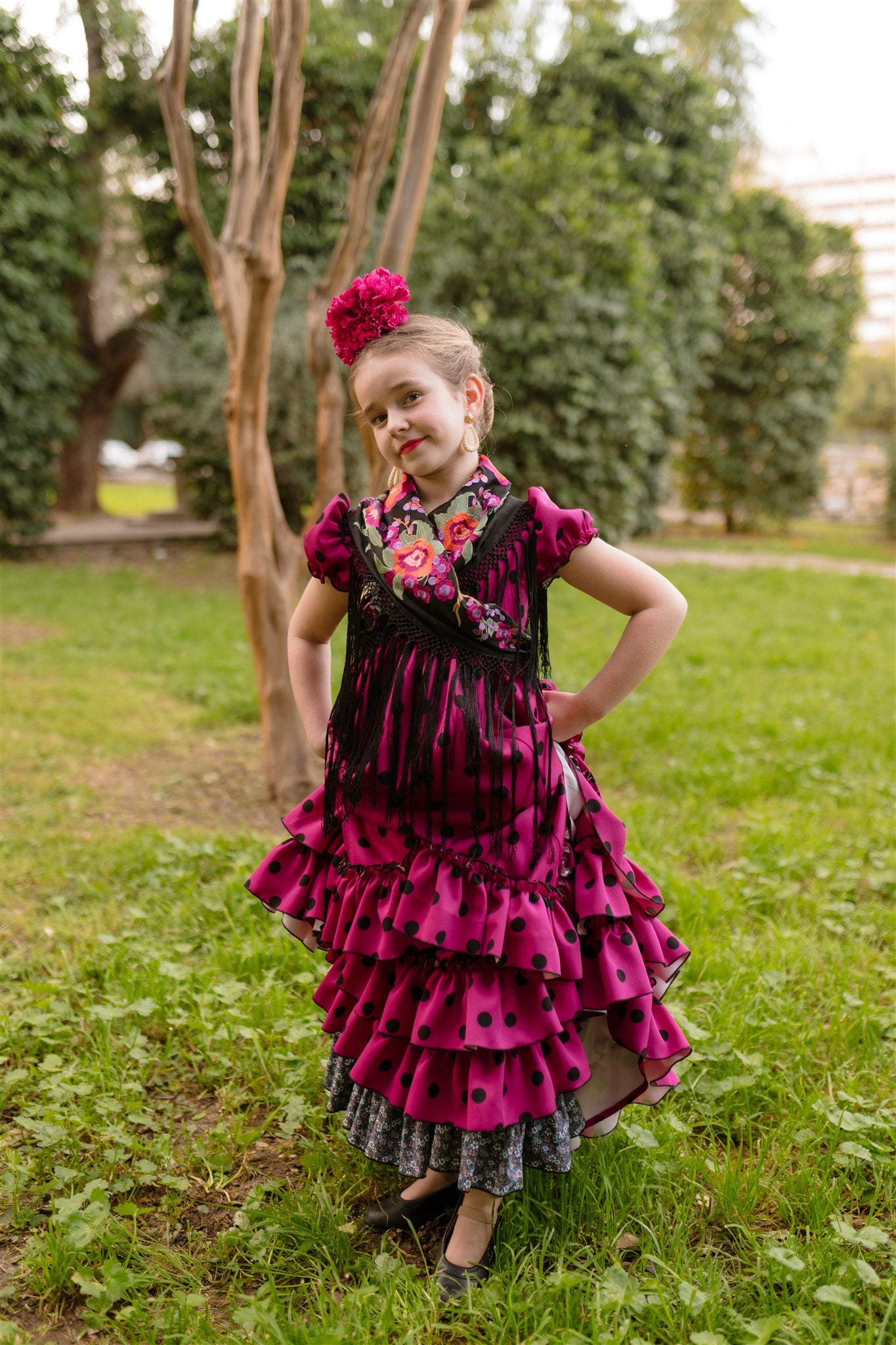 TRAJE DE FLAMENCA MARUJITA (BUGAMVILLA/NEGRO)