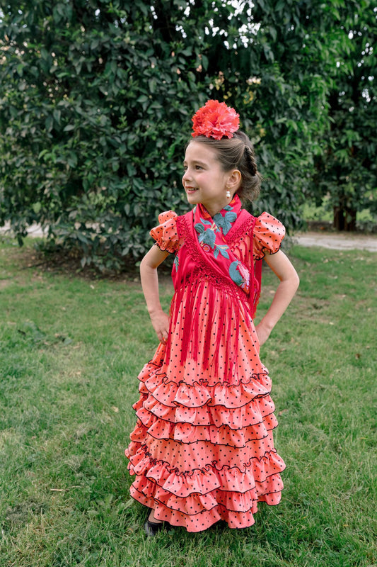 TRAJE DE FLAMENCA CHARO (Salmón lunar negro)