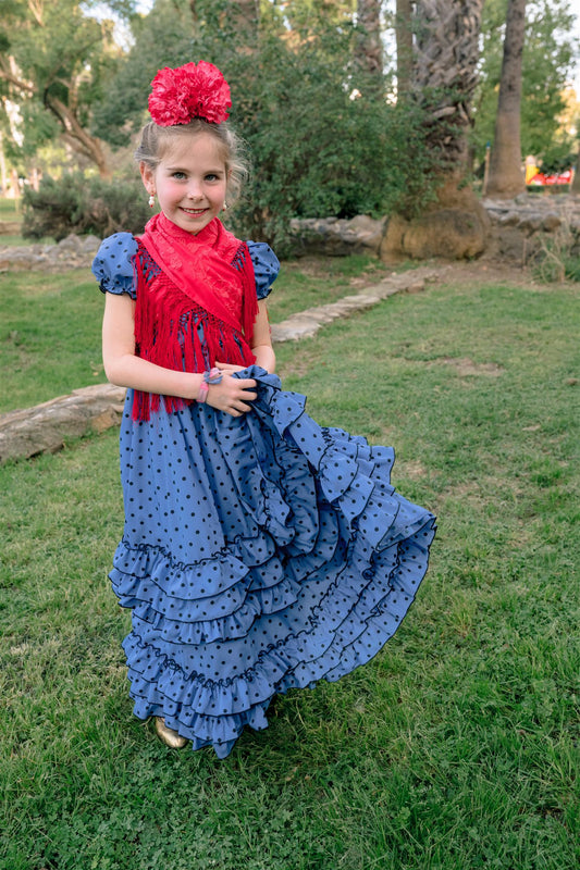 TRAJE DE FLAMENCA FABIOLA (Azulón lunar negro)